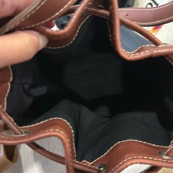 Vintage esprit hunter green and Brown Leather Bucket Bag - Picture 6 of 6